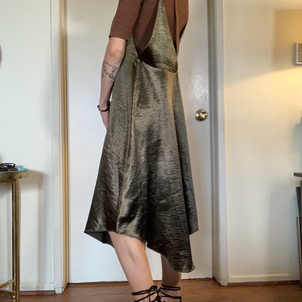 Deep-V Metallic Olive Green Midi Dress by Maeve - Picture 15 of 15